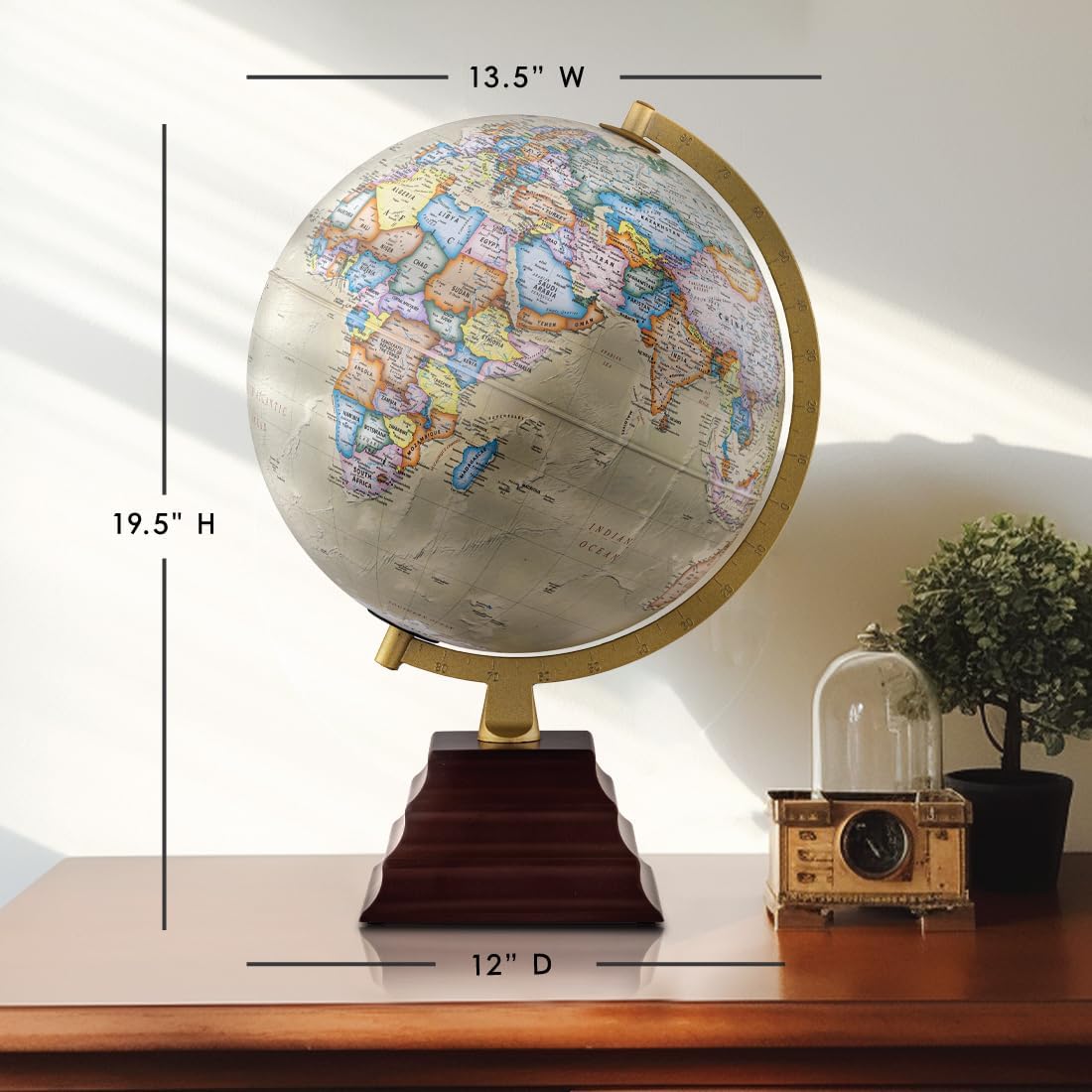 Waypoint Geographic Peninsula Plus Globe, 12" Antique Ocean-Style World Globe, Up-to-Date Reference Globe For Home and Office Decor, 19.5“ H x 13.5“ W x 12“ D