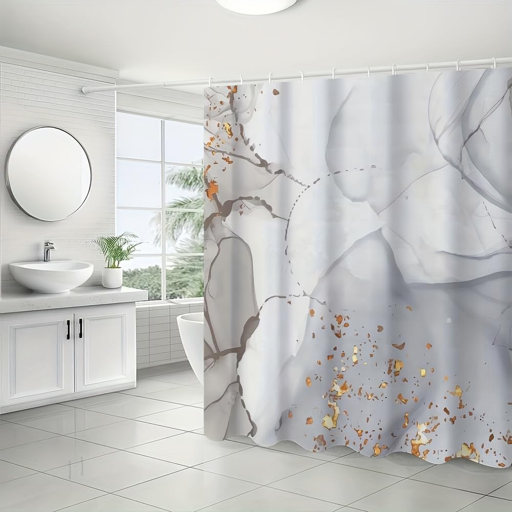 GLWDMB 1 Piece 180x220CM Marble Pattern Printed Shower Curtain With Hook, Polyester Fabric, For Windows And Walls, Bathtub, Bathroom, Machine Washable, All Season Universal
