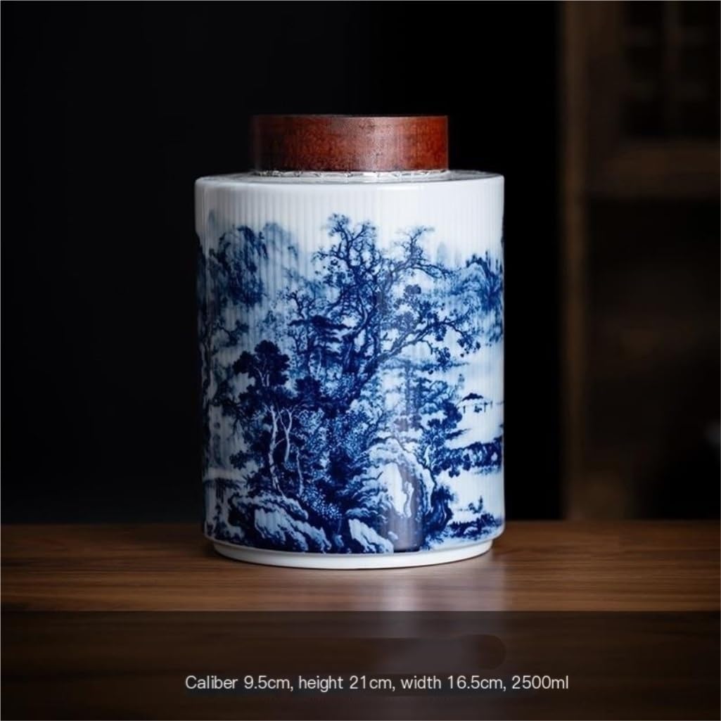 CMBSSTFC Słoik na cukier Chiński słoik na herbatę w stylu retro Ceramiczny niebiesko-biały, zamykany słoik kuchenny Nadaje się do kawy mielonej, herbaty, cukru, soli itp. Pojemnik na herbatę