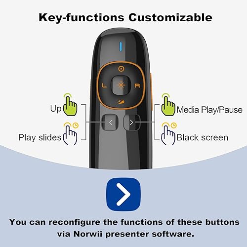 Miniatura 9 de Norwii N86s - Clicker ergonómico de presentación inalámbrico para pantalla LED LCD TV con puntero digital, Air Mouse Presentation Clicker para