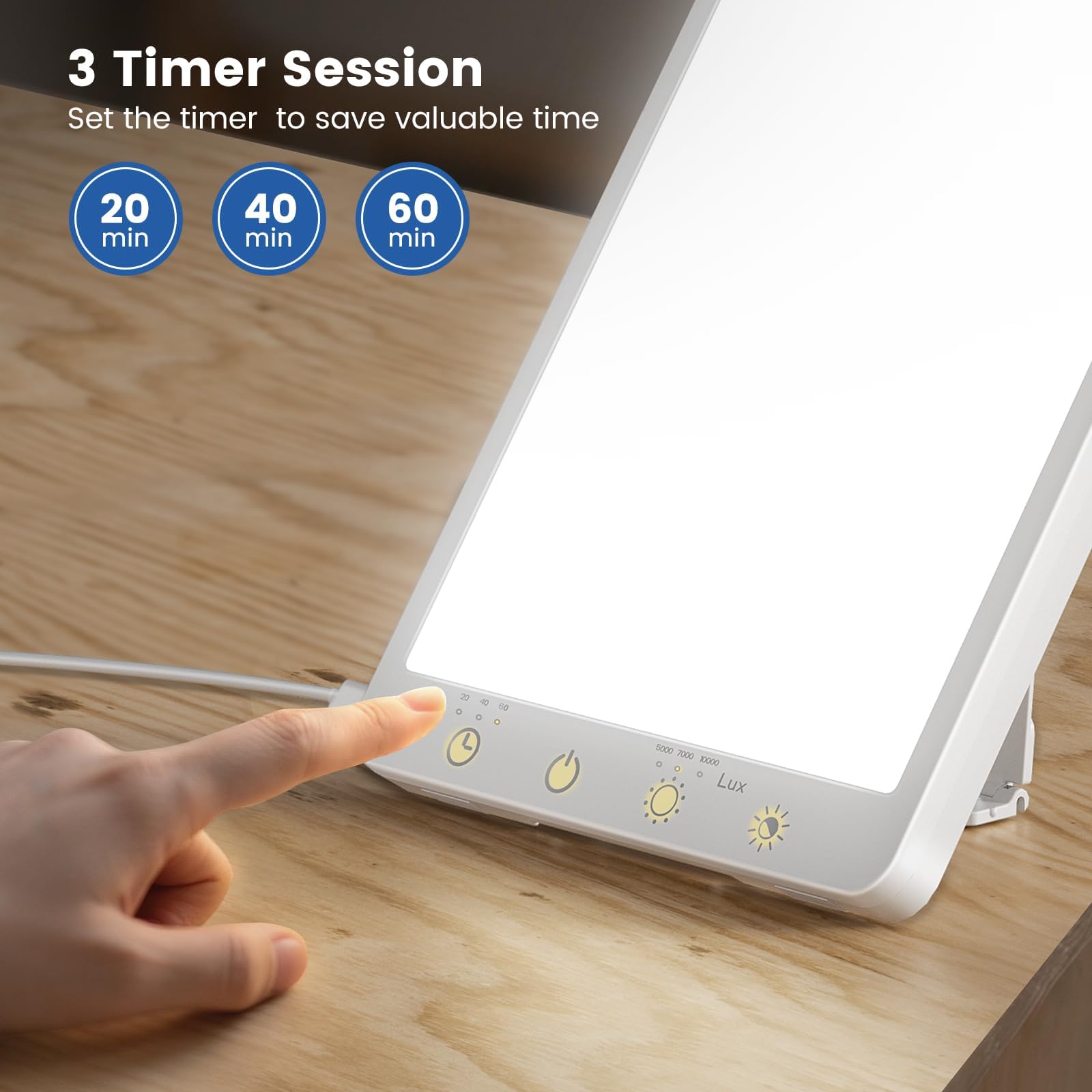 SAD Lamp Lampe de luminothérapie 10 000 lux – Lampe solaire à spectre complet avec 3 températures de couleur, minuterie et fonction mémoire, lampe de contrôle tactile portable pour la maison, le