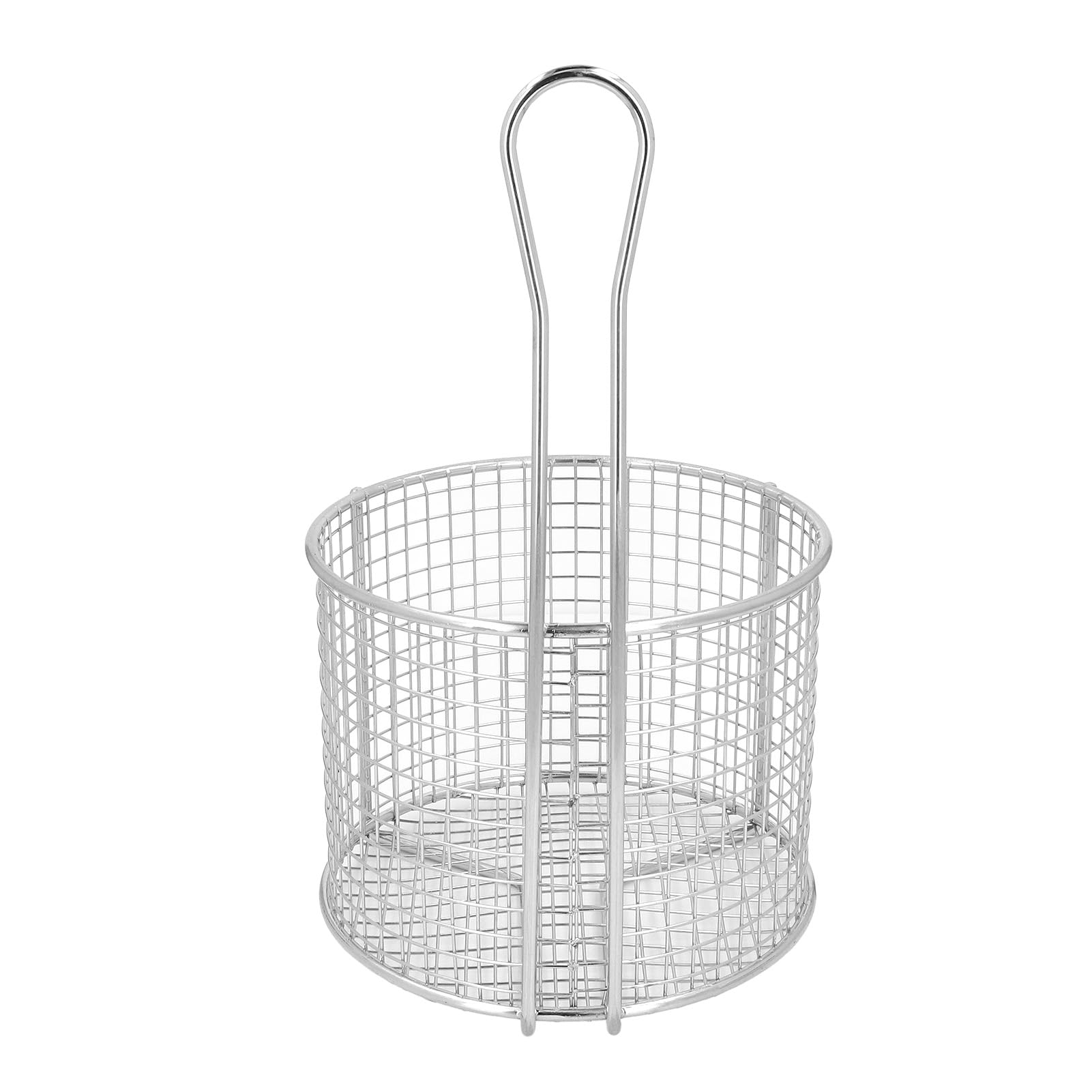 Cryfokt Cesta para Freír Redonda de Acero Inoxidable Precisa, Segura y Resistente para Freír y Servir Alimentos, con Asa para Utensilios de Cocina Domésticos (Malla escasa)