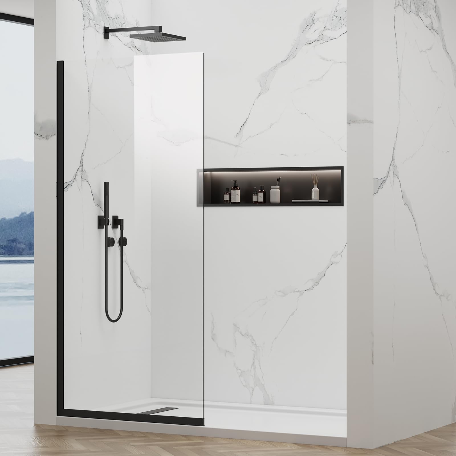 Photo 1 of 36"x76" Fixed Shower Door,3/8" Safety Glass Shower Panel, Matte Black