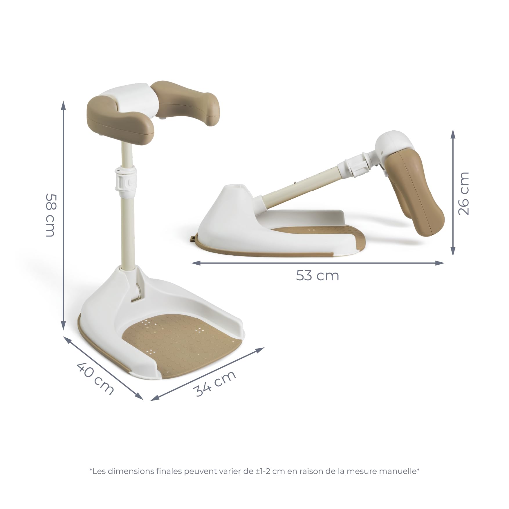 Ms BabyWorld Support de bain et douche pour bébé pliable avec base antidérapante, hauteur et largeur réglables, Beige
