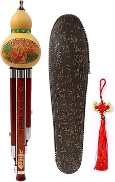 Natural Wood Pipe Gourd, Mahogany/Ebony Stringed Instruments, Ethnic Instruments, Suitable for Beginners Or Professional Performances, High-End Gifts,Red,B