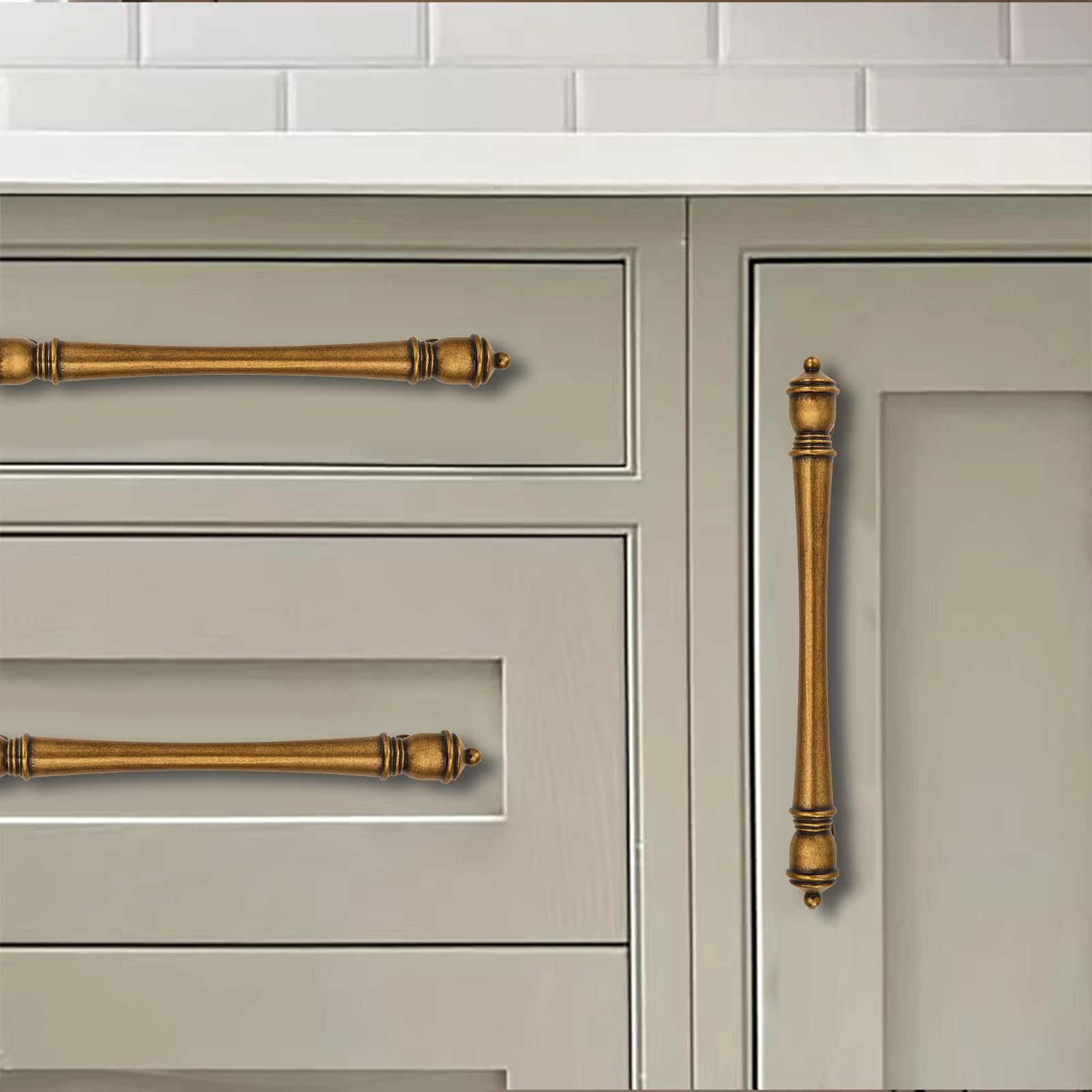 KHTUMEWARE-80419 Antique Brass Cabinet Pulls CTC 3 in (76 mm) 2-Pack in Antique Brass — KHTUMEWARE