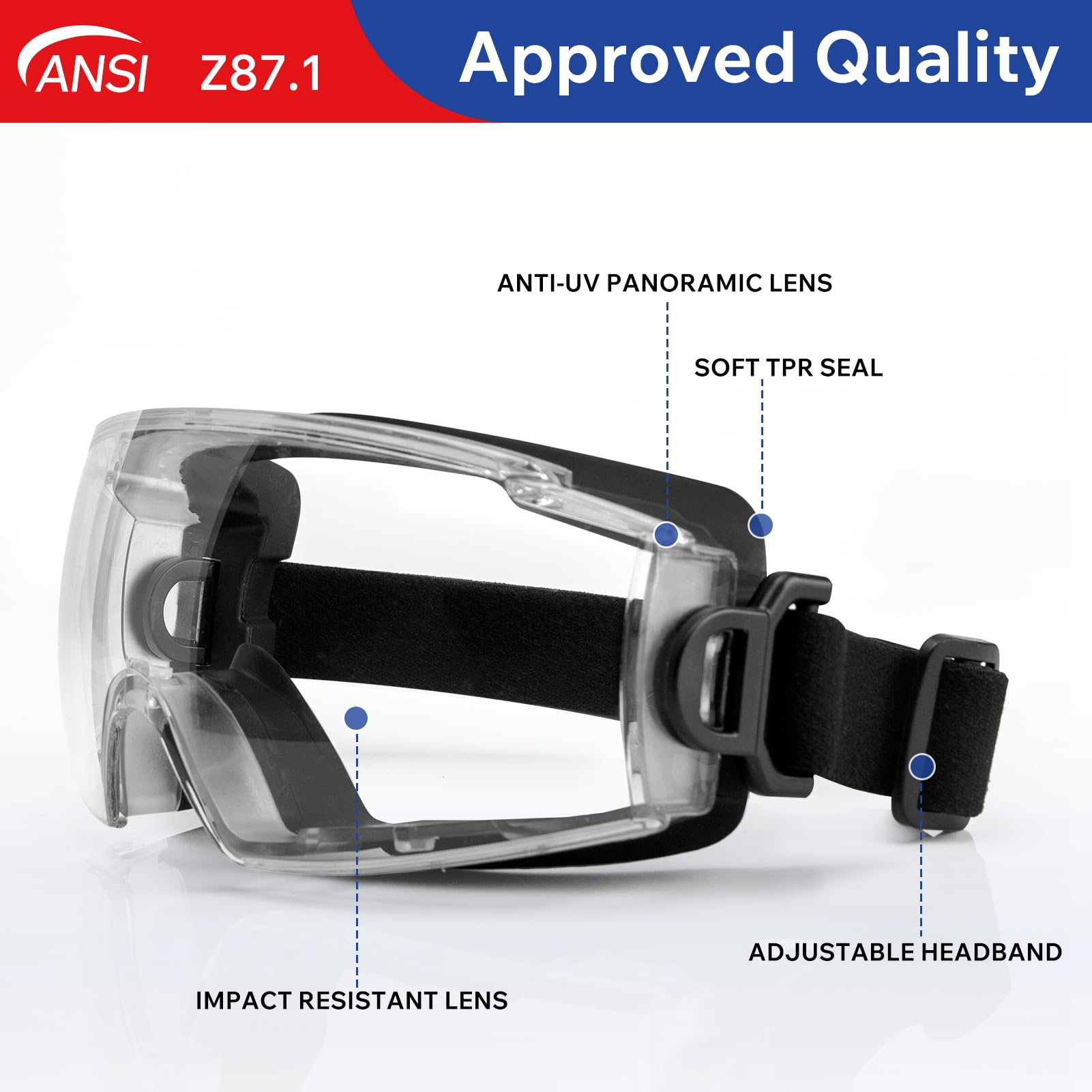 Gafas de seguridad con lente antivaho, protección ocular certificada ANSI Z87.1 para trabajo de laboratorio y uso industrial, correa ajustable