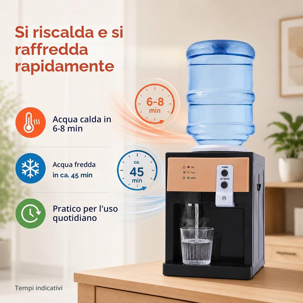 Dispensatore di acqua elettrico da 550 W, fonte di acqua calda e fredda, per ufficio, casa, macchina dell'acqua con vassoio di raccolta acqua rimovibile, per secchi da 3,5 L, 5 L, 10 L, 18,9 L, per