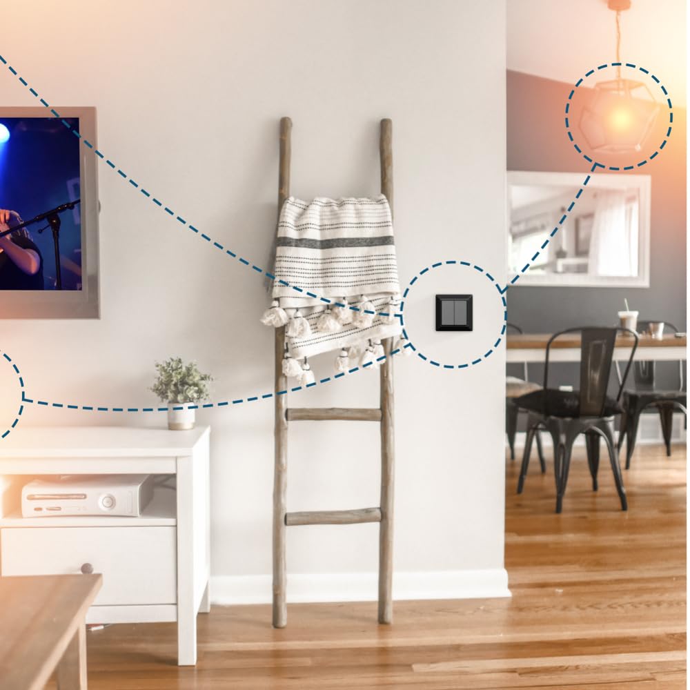 iCasa Zigbee Pulse 6P Wandschalter | Mattschwarz | Funktioniert nur mit Húe (Friends of Húe) und deCONZ | 4 geräuscharme Taster | Lange Batterielaufzeit