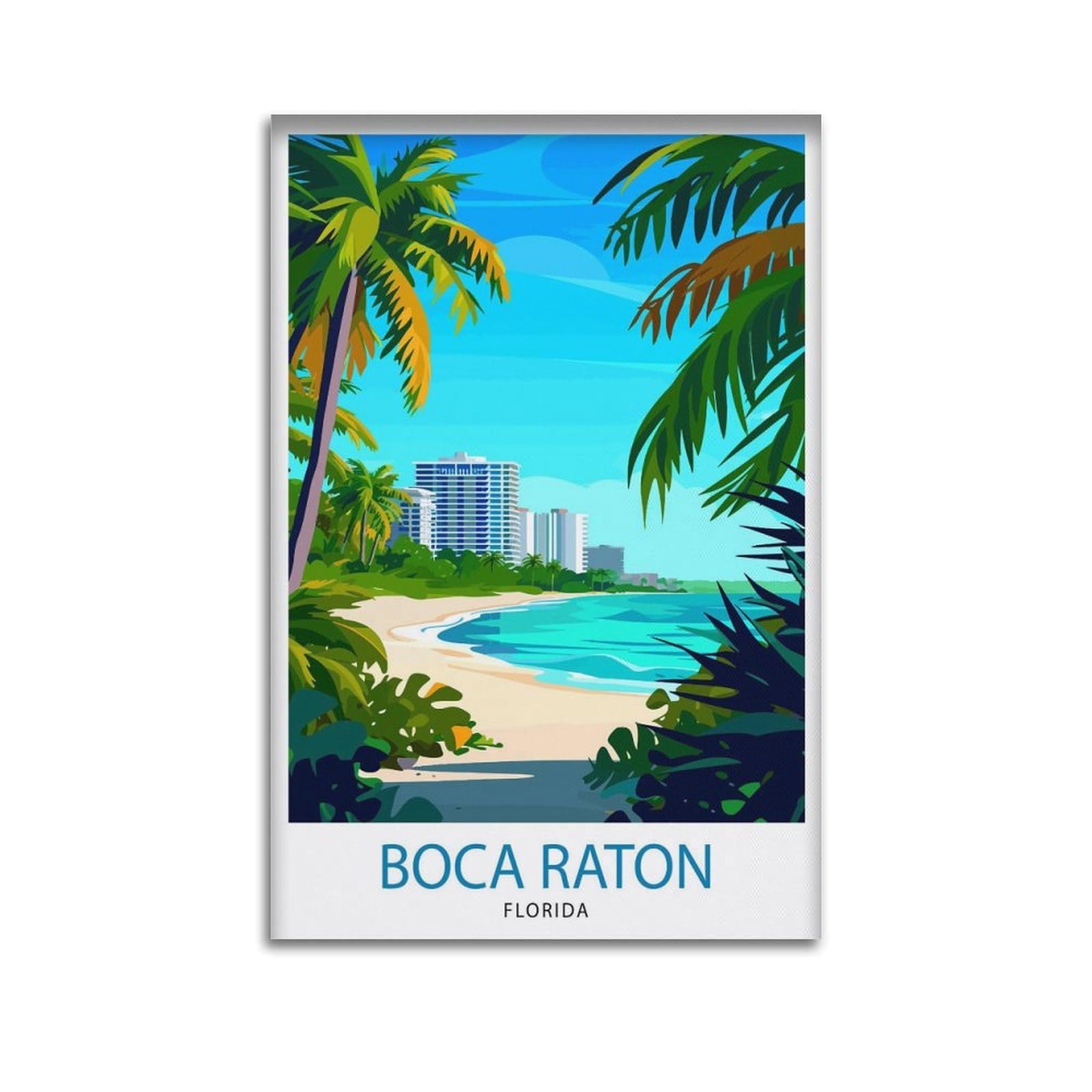 xiaoxiaoshen Boca Raton Florida Coastal City Beach Paradise Seaside South Landscape Tropical Canvas Poster Wall Art Prints Room Aesthetic Murals Bedroom And Living Decorations 16x24inch(40x60cm)