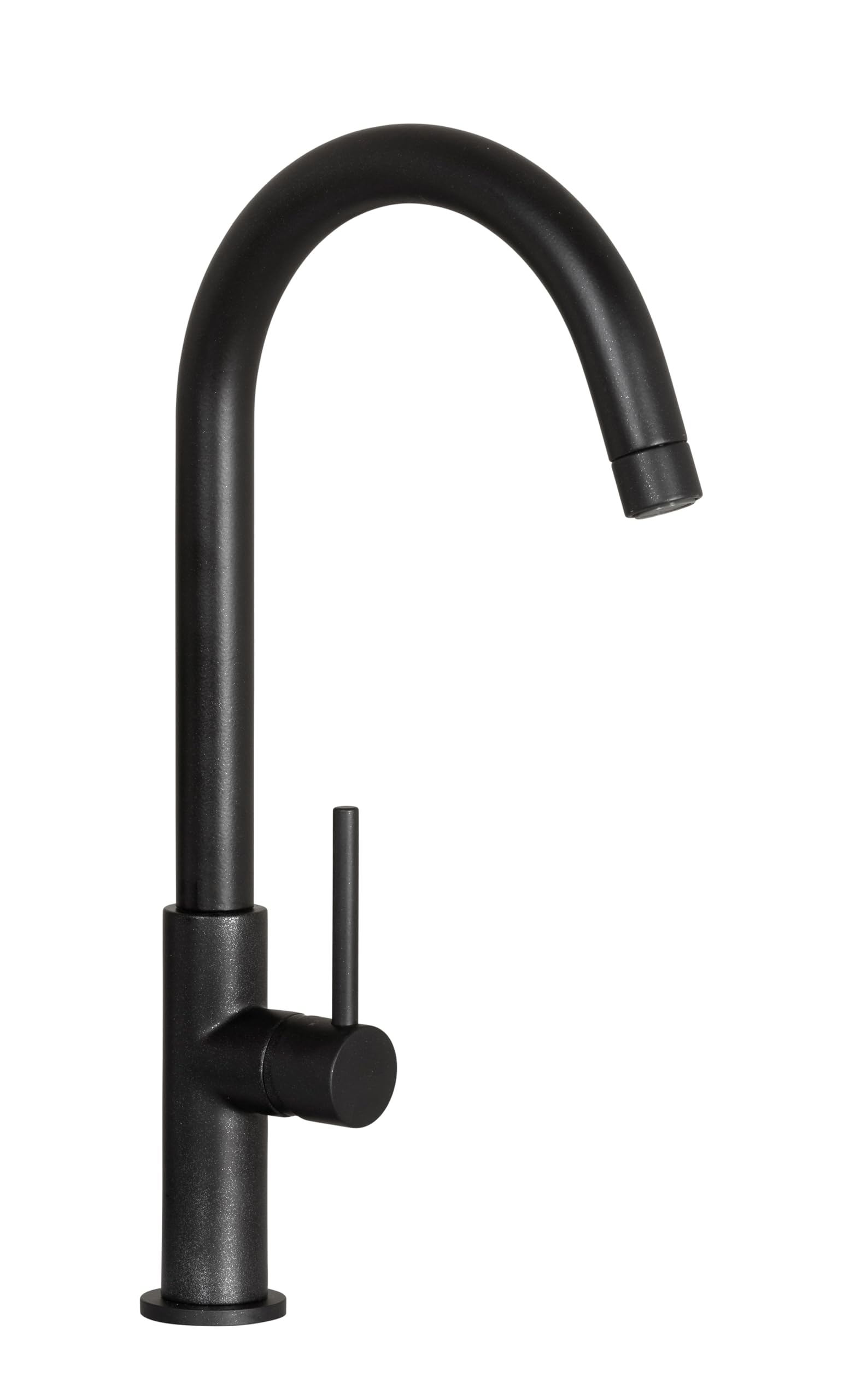 SCHOCK Grifo mezclador de cocina Aquadrop Water Saving, grifo caña alta curvada con sección tubular todo color, Saving apertura 90°, suministro 6 l/minuto, latón esmaltado negro mate, fabricado en