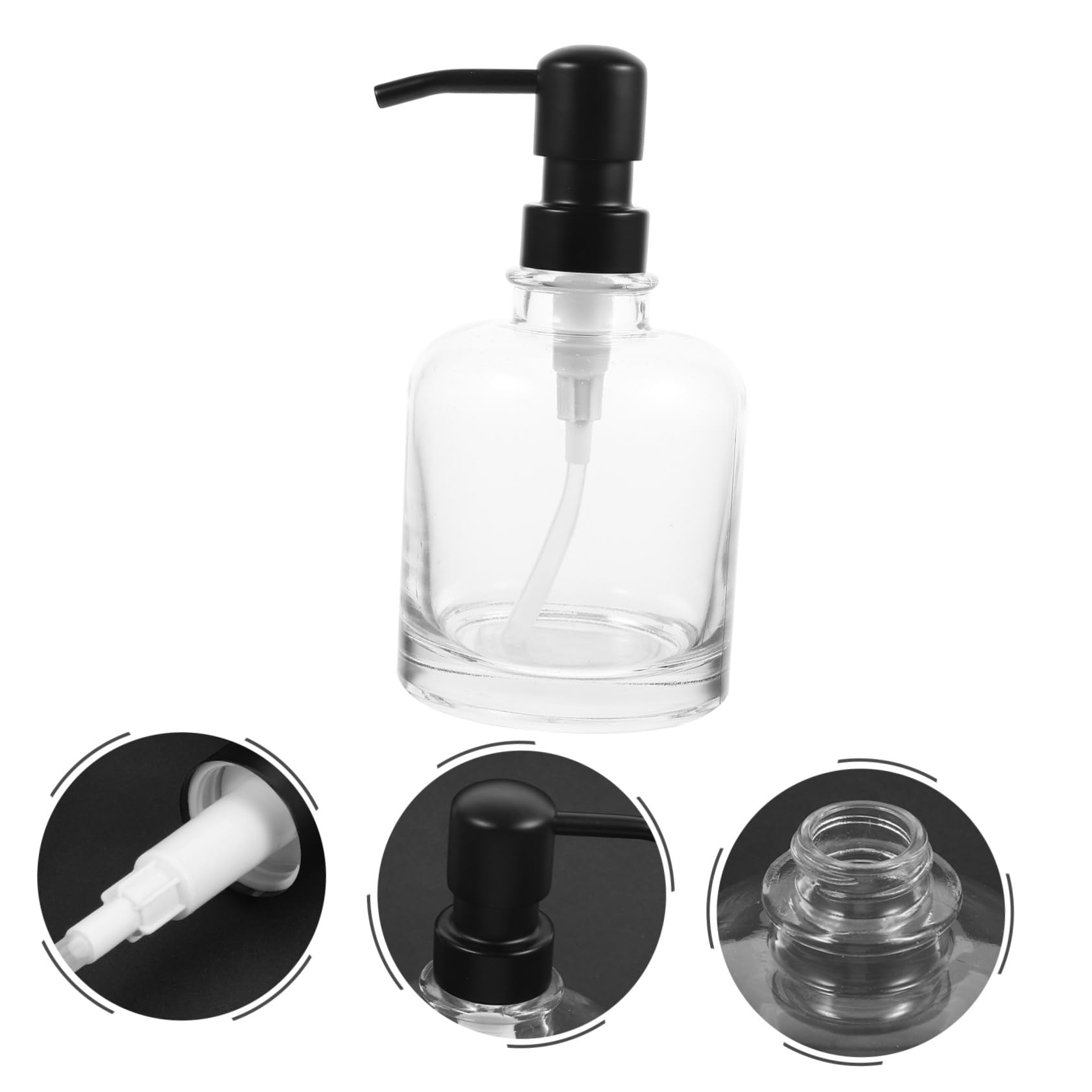 Dispensador de Champú de Vidrio con Bomba, 2 Botellas de 12 Oz | Bomba de Acero Inoxidable, Reutilizable y Portátil, para Baño y Oficina, Diseño Simple