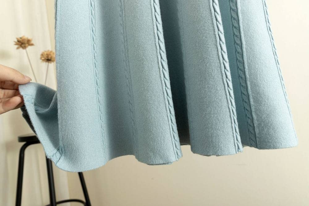 Gonne,Gonna Midi da Donna Blu Elastico A Vita Alta in Maglia Jacquard Ombrello A Pieghe Gonna Slim A-Line Altalena Increspato Autunno Inverno Gonne Lunghe per Ragazze Signore,L