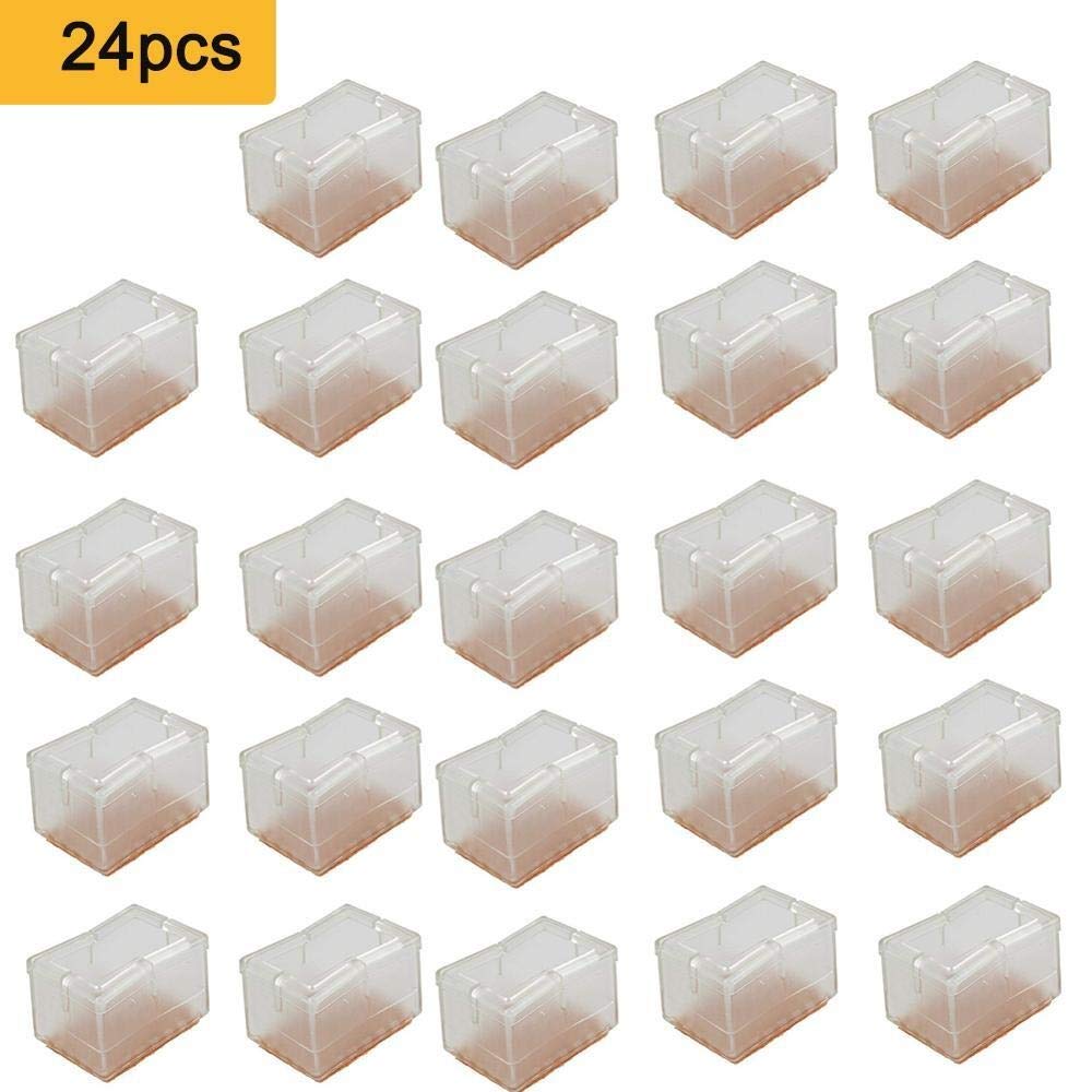 Tapones de silicona para patas de sillas, Protectores de patas for muebles 12/24 piezas Fieltro silicona Rectángulo Multicolor 4.8x3.4x3.4cm(24pcs)