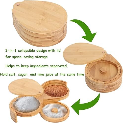 Miniatura 3 de Margarita - Juego de rimmer de sal de bambú, 3 niveles de barra de vidrio con tapa y 6 esponjas para cócteles, margarita de sal y azúcar para