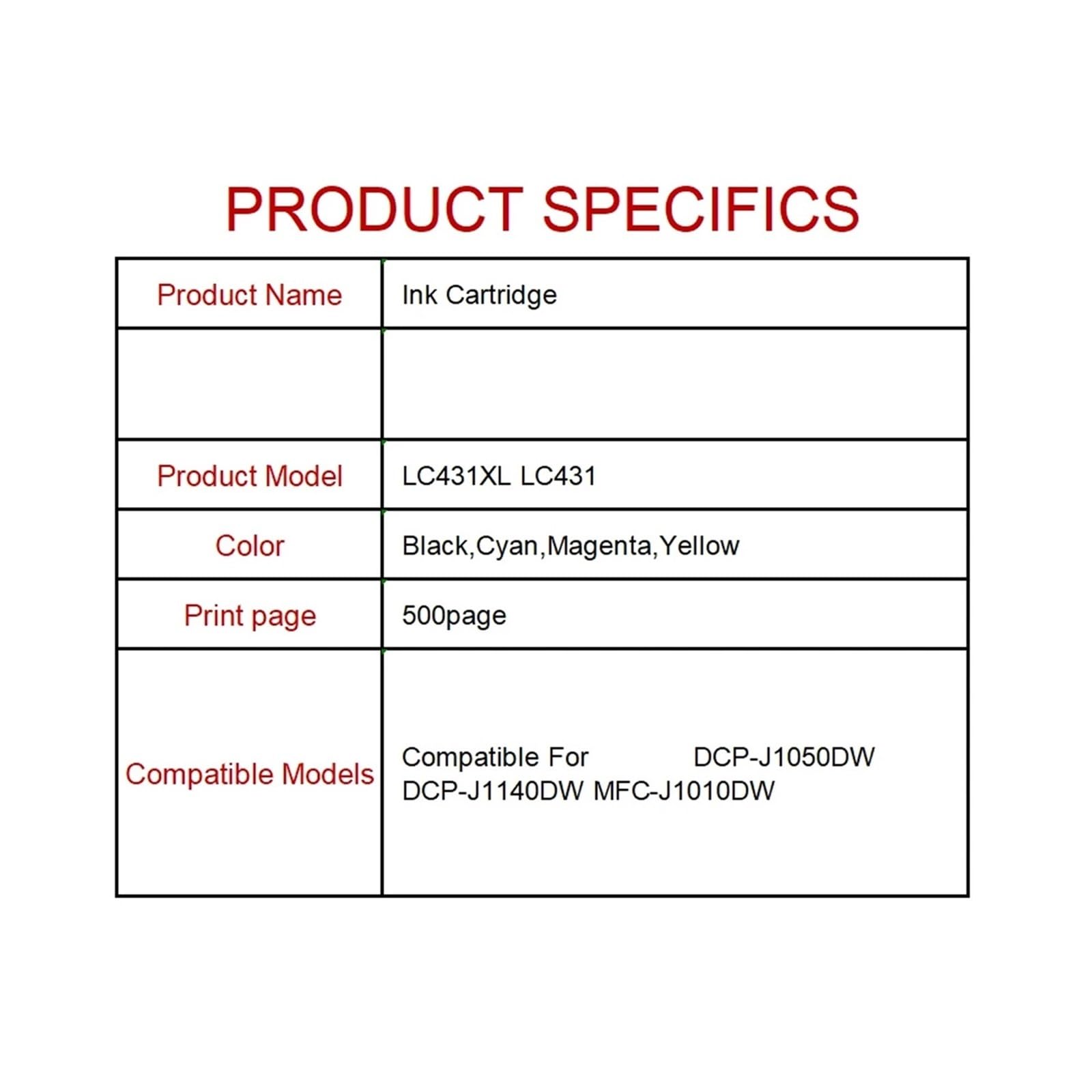 Cartuccia ink LC431 LC431XL, compatibile con Brother