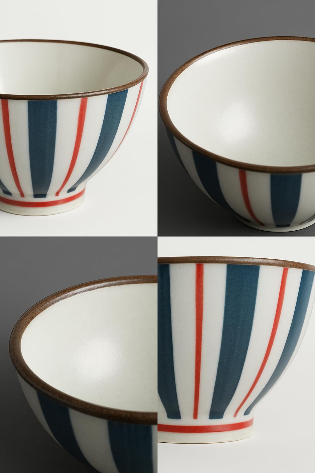 YELONA Japanese Style Ceramic Bowls - 4.8 Inch (300ml), Set of 4 - Striped Design Rice/Noodle Bowls - Microwave & Dishwasher Safe, Ideal for Gifting Choice 3