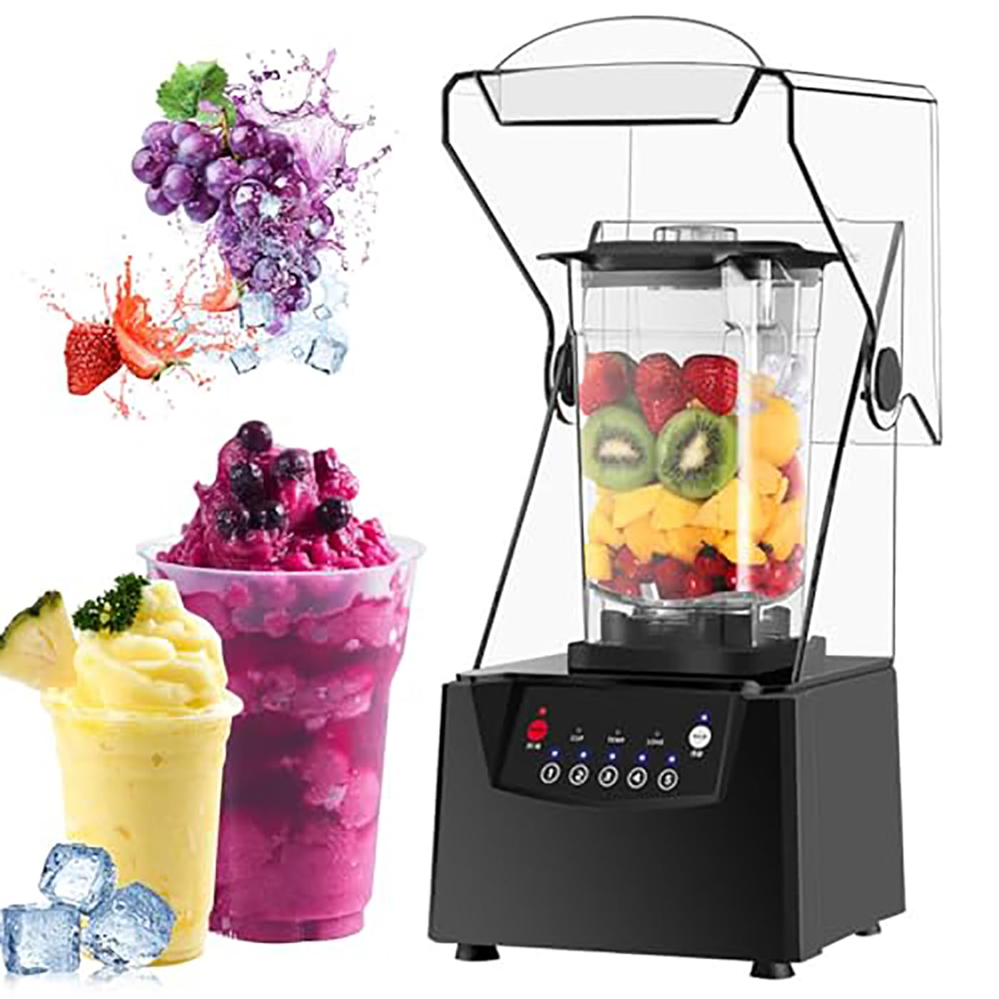 Commercial Blender Smoothie Maker, 2l Heavy Duty Kitchen Mixer, 1000w High Power with Sound Enclosure Silent Blade for Ice Crushing, Shakes and Smoothies