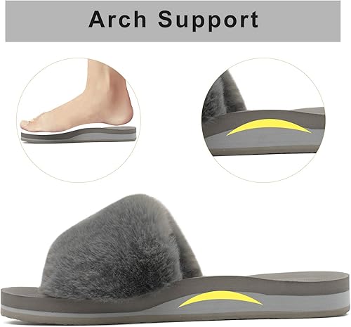 Miniatura 5 de COFACE Pantuflas para mujer con soporte de arco, cómodas, puntera abierta, mullidas, para la casa, fascitis plantar, ortopédicas, para interiores