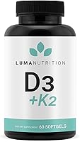 Vista 1 de Luma Nutrition Vitamina D3 + K2 10000 UI - Suplemento para la salud ósea y cardíaca - Apoyo inmunológico de máxima fuerza y absorción de calcio - 60