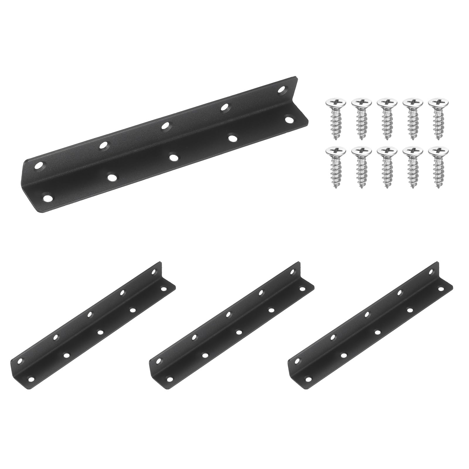 sourcing map 4Pcs Angle Brackets for Wood, Stainless Steel Corner Brackets with Screws, L-Shape Corner Brace for Fixing Repairing Jointing Furniture Shelves Cabinets (225x25x25mm, Black)