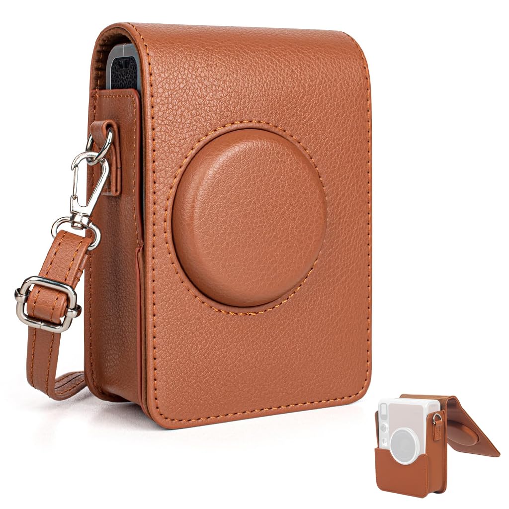 ZORBES®Compatible with Mini EVO, Instant Camera Carry Case Bag Fashion PU Vintage Brown Bag, Anti-Scratch Protective Camera Sling Bag Custom-fit Instant Travel Shoulder Bag-image-43