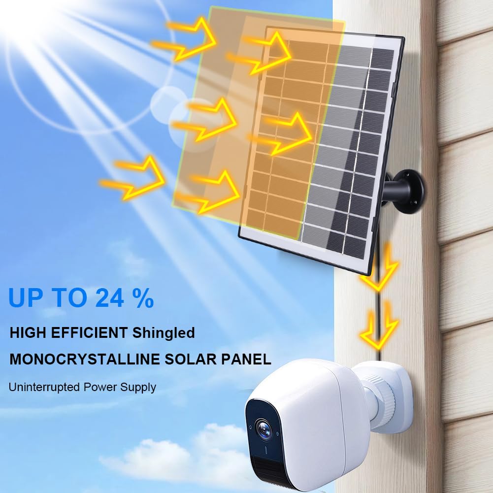 Solar Ladegerät 30W 5V für EufyCam/Wyze Cam Überwachungskamera, USB-C Anschluss, Solarpanel Ladegerät für Garten Beleuchtung, IP65 wasserdicht, mit 360° Verstellbar Halterung (A)