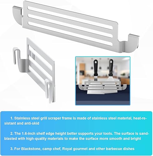 Miniatura 3 de 1 soporte para espátula para parrilla Blackstone soporte de espátula de acero inoxidable con clip en el borde plateado para barbacoa compatible con