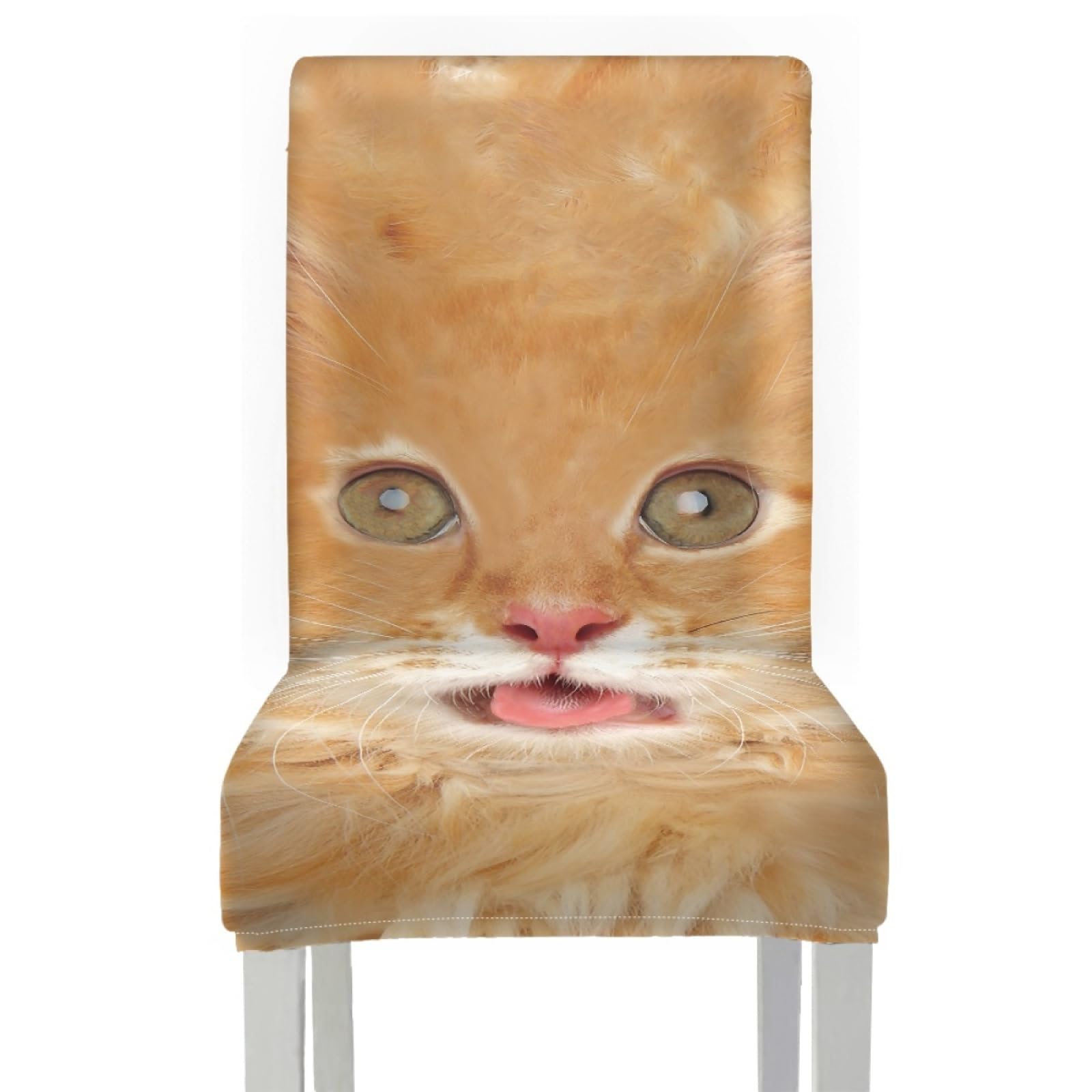 Stuhlüberzieher Orange Katze Stuhl Überzieher Stuhlhussen 6er Set | Spandex Stuhl Hussen Waschbar Abnehmbare Stretch Hussen für Stühle Langlebig Stuhlbezug Universal für Küche,Restaurant,Hotel