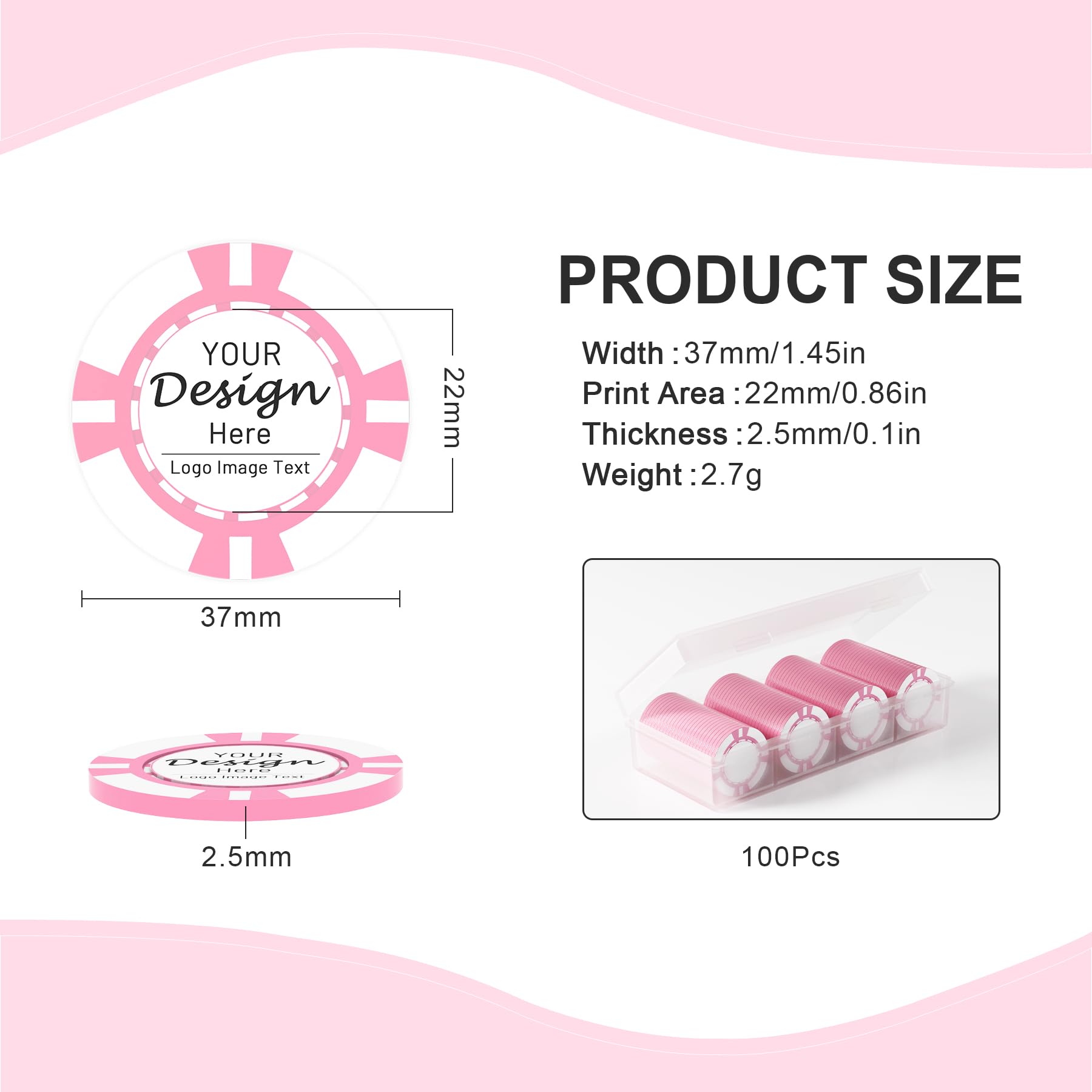 Custom Made Casino 8 Stripe Business Card Poker Chips with Your Logo, Text, or Design - 100 Qty.