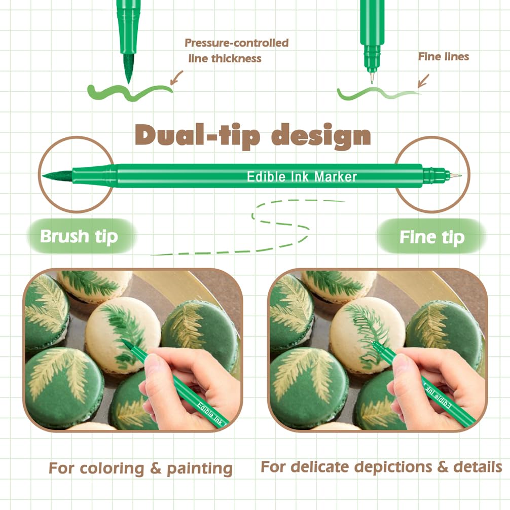 10 Edible Markers Basic Double-sided Fine and Brush