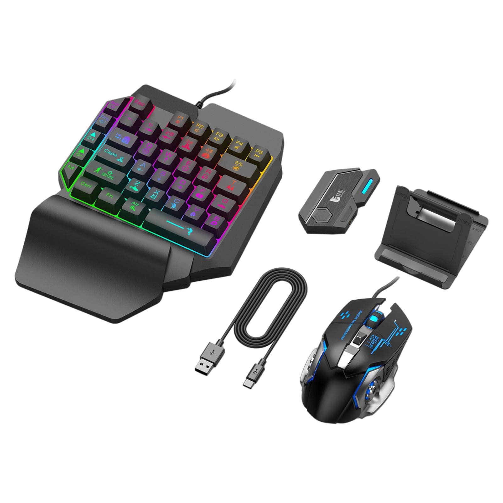 Adattatore per Tastiera E Mouse Da Gioco Mobile, Convertitore USB, Controller con Retroilluminazione per Telefono Android E Spina IOS, per il set Mix SE