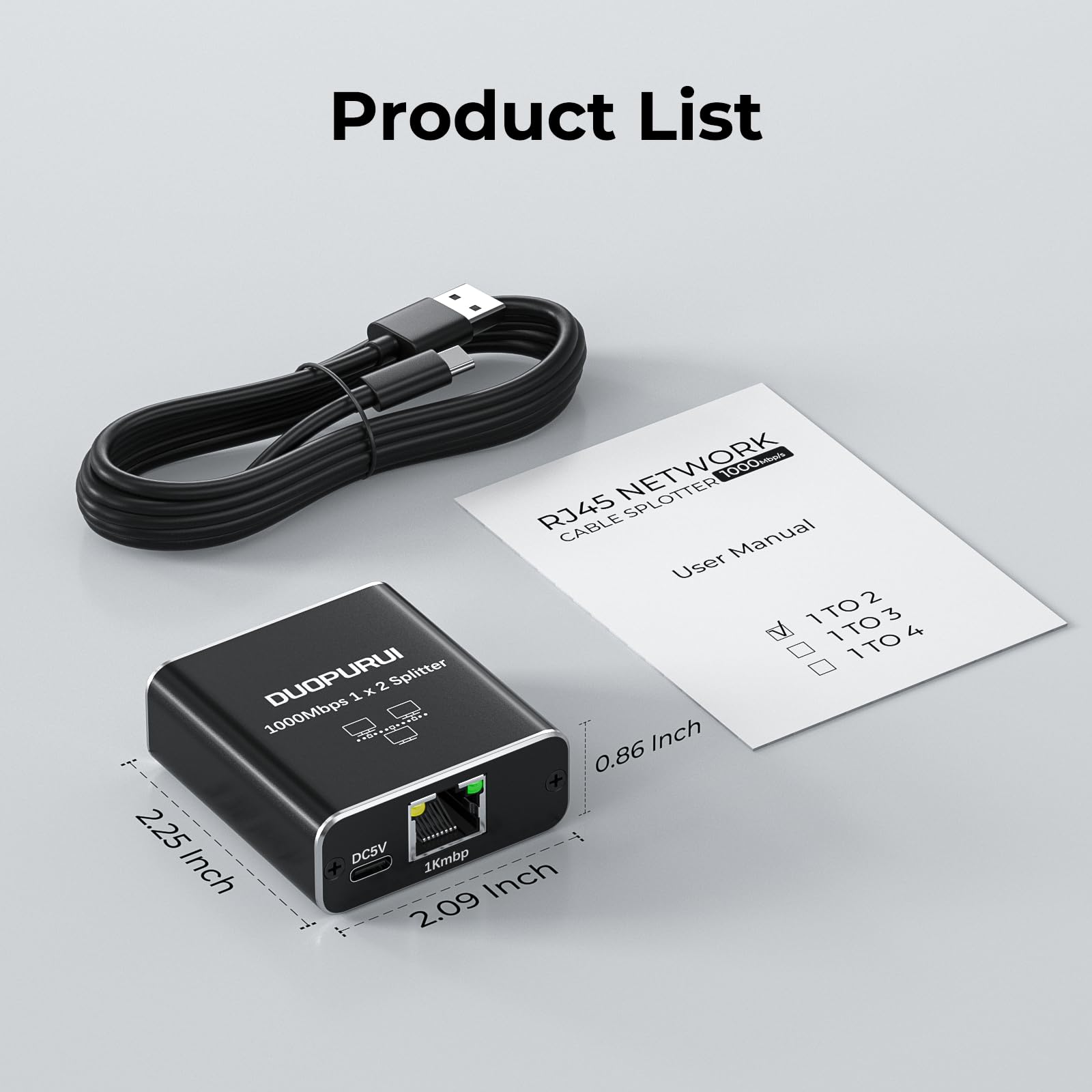 Ethernet-Splitter, 1 auf 2.1000 Mbps, Hochgeschwindigkeits-Netzwerk-Splitter, LAN-Splitter, 2 Anschlüsse mit USB-Stromkabel, für Cat-5/5e/6/7/8-Kabel [2 Geräte gleichzeitige Vernetzung