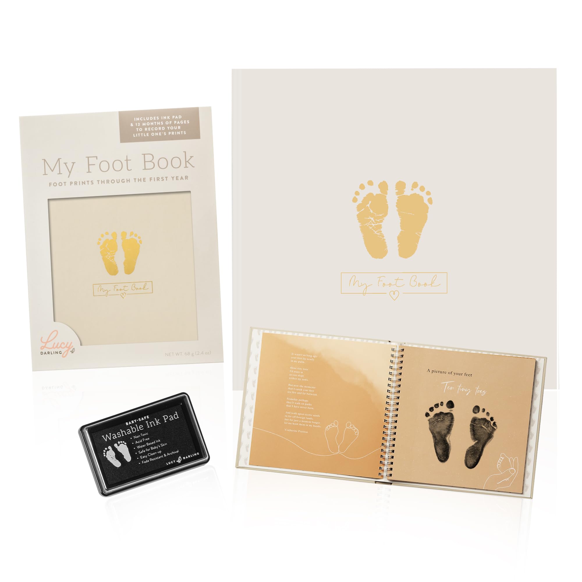 Lucy Darling My Foot Book, 1 Yr Footprint Baby Memory Book for Girl or Boy, Unique Keepsake Baby Books for Newborn's First Year, Cute Baby Shower