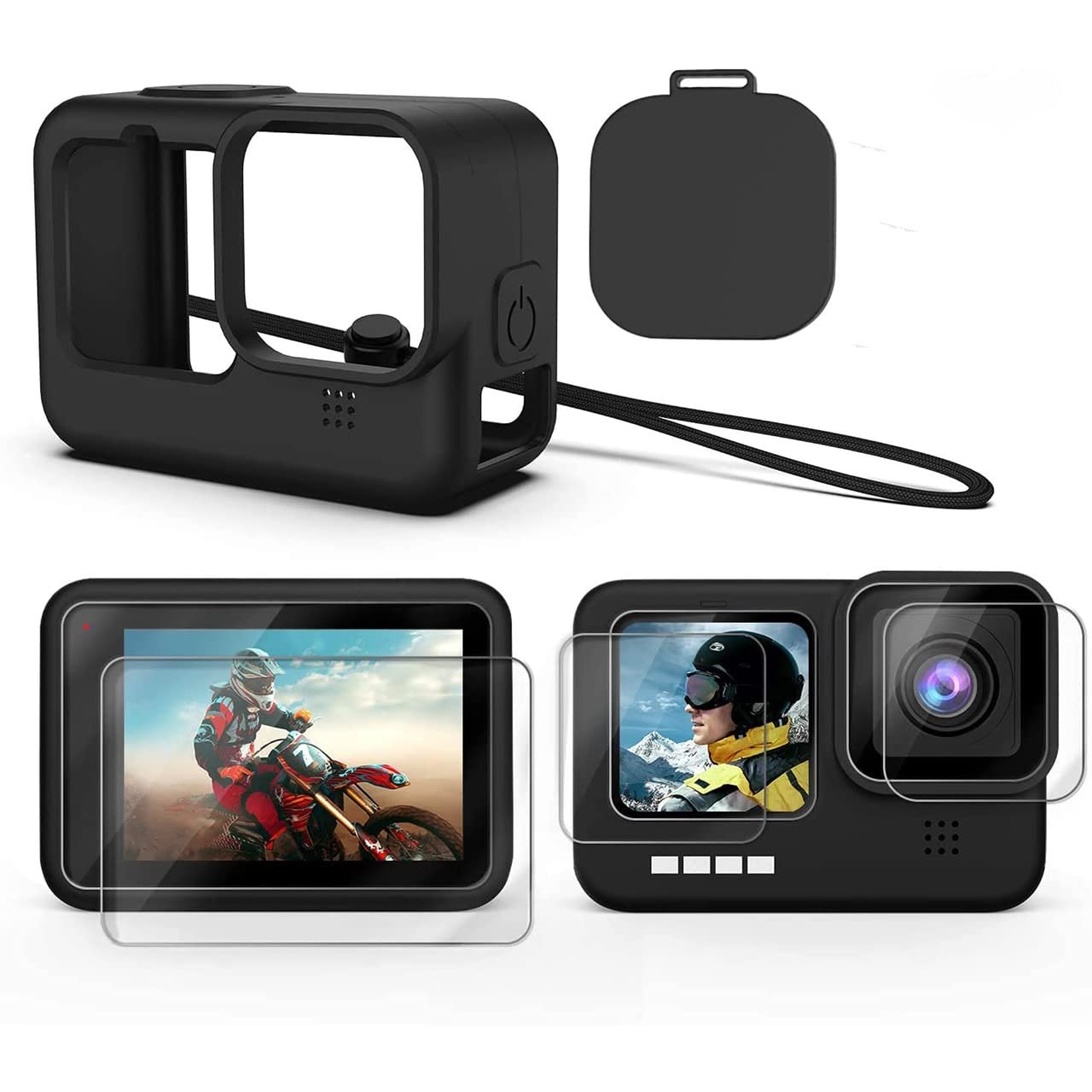 HIFFIN Silicone Lanyard Sleeve Protective Cover + 6PCS Tempered Glass Screen Guard with Silicone Lens Cover Compatible with Go pro Hero 11/10& 9 Black Action Camera Accessories (Black + Screen Guard) (B08ZYDVDHR) Amazon Price History, Amazon Price Tracker