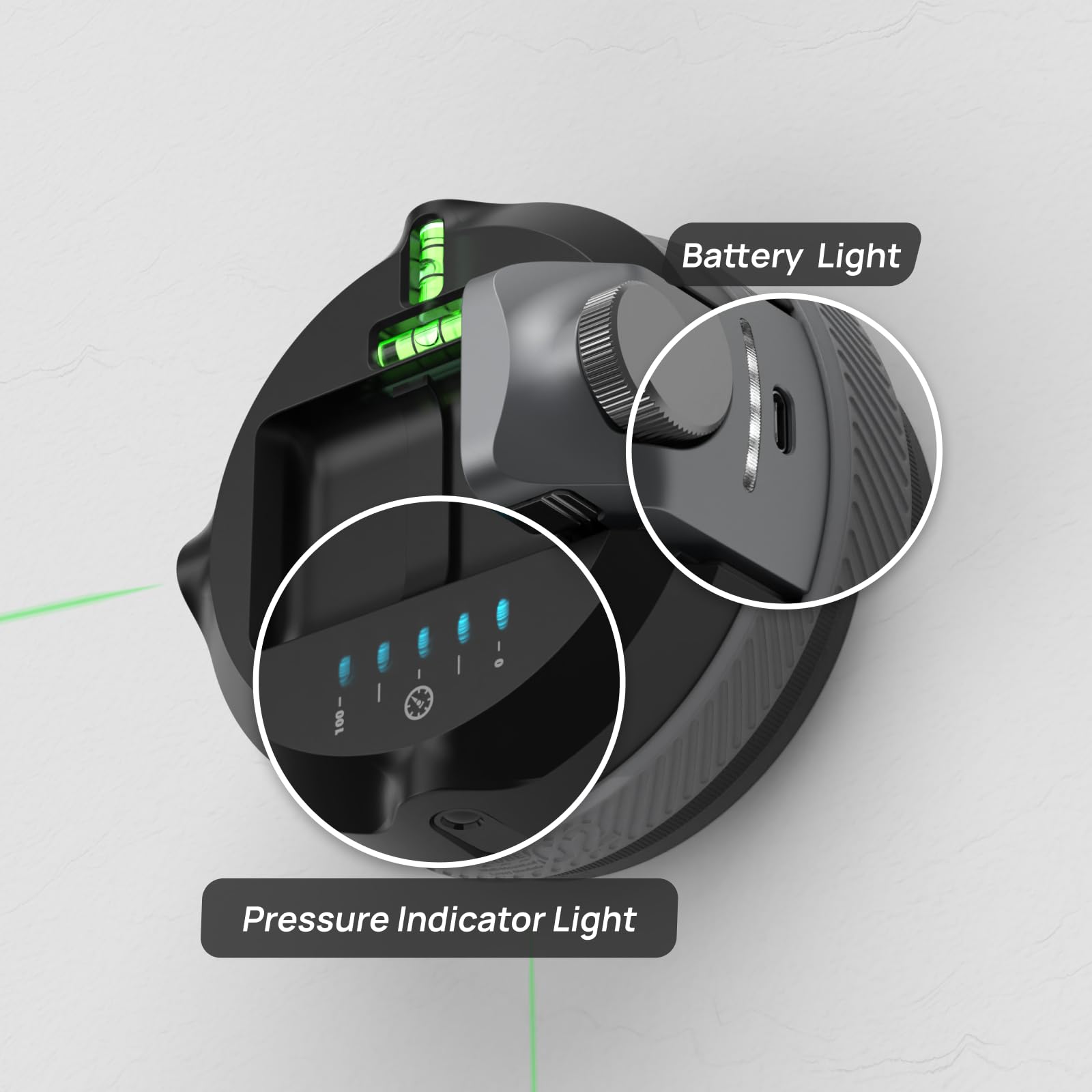 HOZO M-Cube 02 - Livella a bolla laser con supporto a parete - livella a croce con linea verticale e orizzontale verde, aderisce alla parete, girevole a 360°, ricaricabile tramite USB, per fai da te e