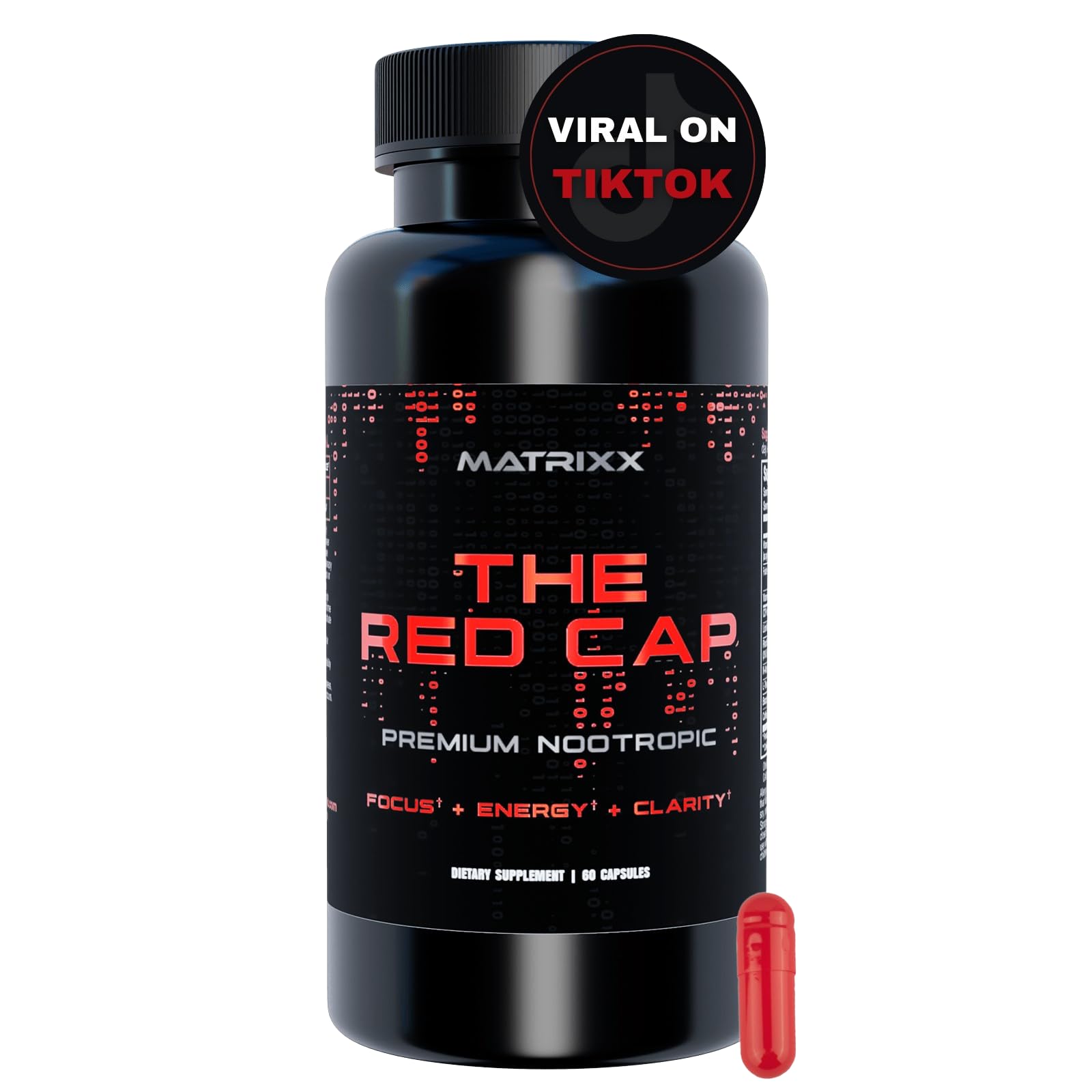 Matrixx The Red Cap 10-in-1 Nootropic Formula | Natural Focus, Energy, Clarity & Productivity Supplement | Rhodiola, L-Theanine, Citicoline, Lions Mane Limitless Brain Booster Supplement Capsules