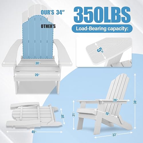Miniatura 3 de MXIMU Silla Adirondack plegable para exteriores fácil de montar y cómodas sillas Adirondack, juego de 2 sillas de plástico compuesto para todo tipo