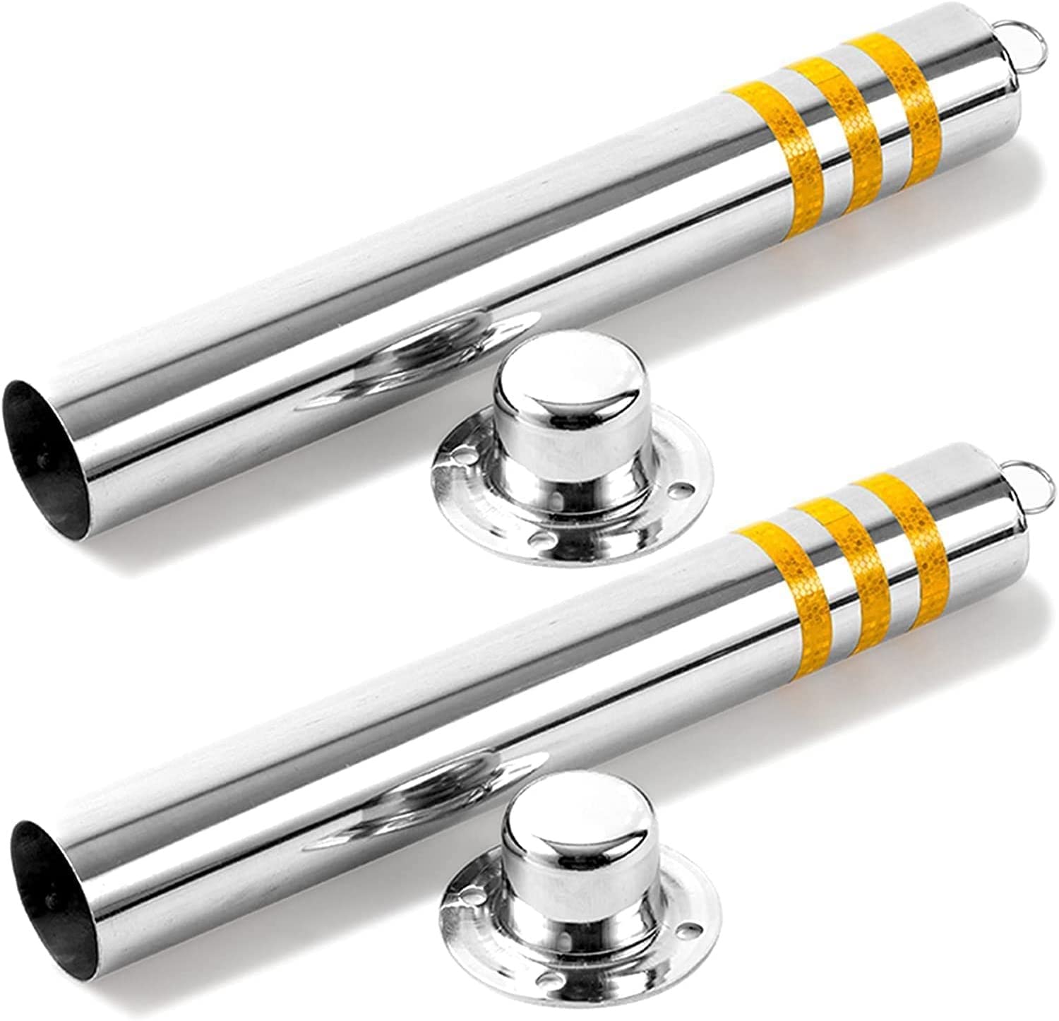 CWCQGH Security Barrier, Stainless Steel Driveway Bollards 2 Pack 650-800mm Lockable Reflective