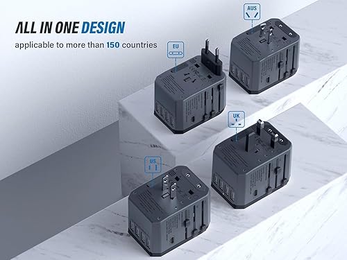 Miniatura 4 de EPICKA Adaptador de viaje universal, adaptador de enchufe de viaje europeo, adaptador de corriente internacional cargador mundial con USB-C y 4