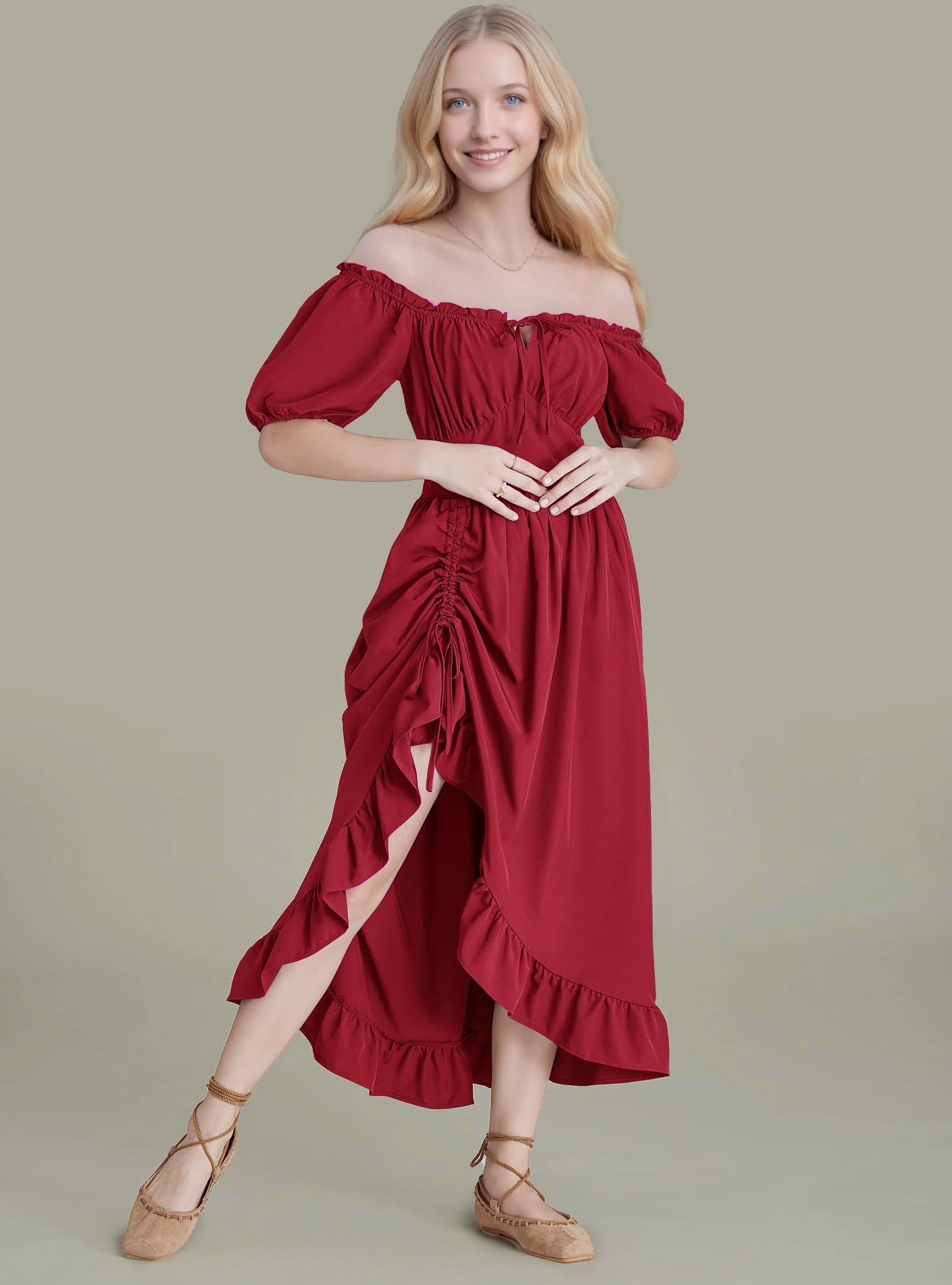 GOLDSTITCH Women's Victorian Dress Renaissance Medieval Corset Costume for Women, A-red - Image 3