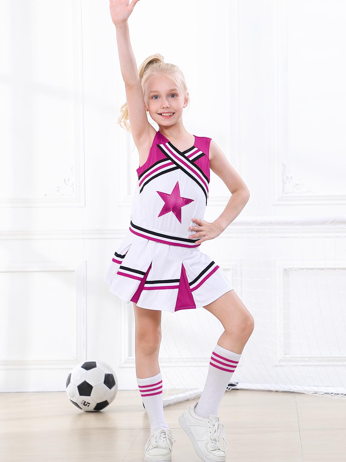 LOLANTA Costume da Ragazza Cheerleader, Carnevale o Evento Sportivo Fancy Dress Up con l'abito di Pom Poms, 4-13 Anni