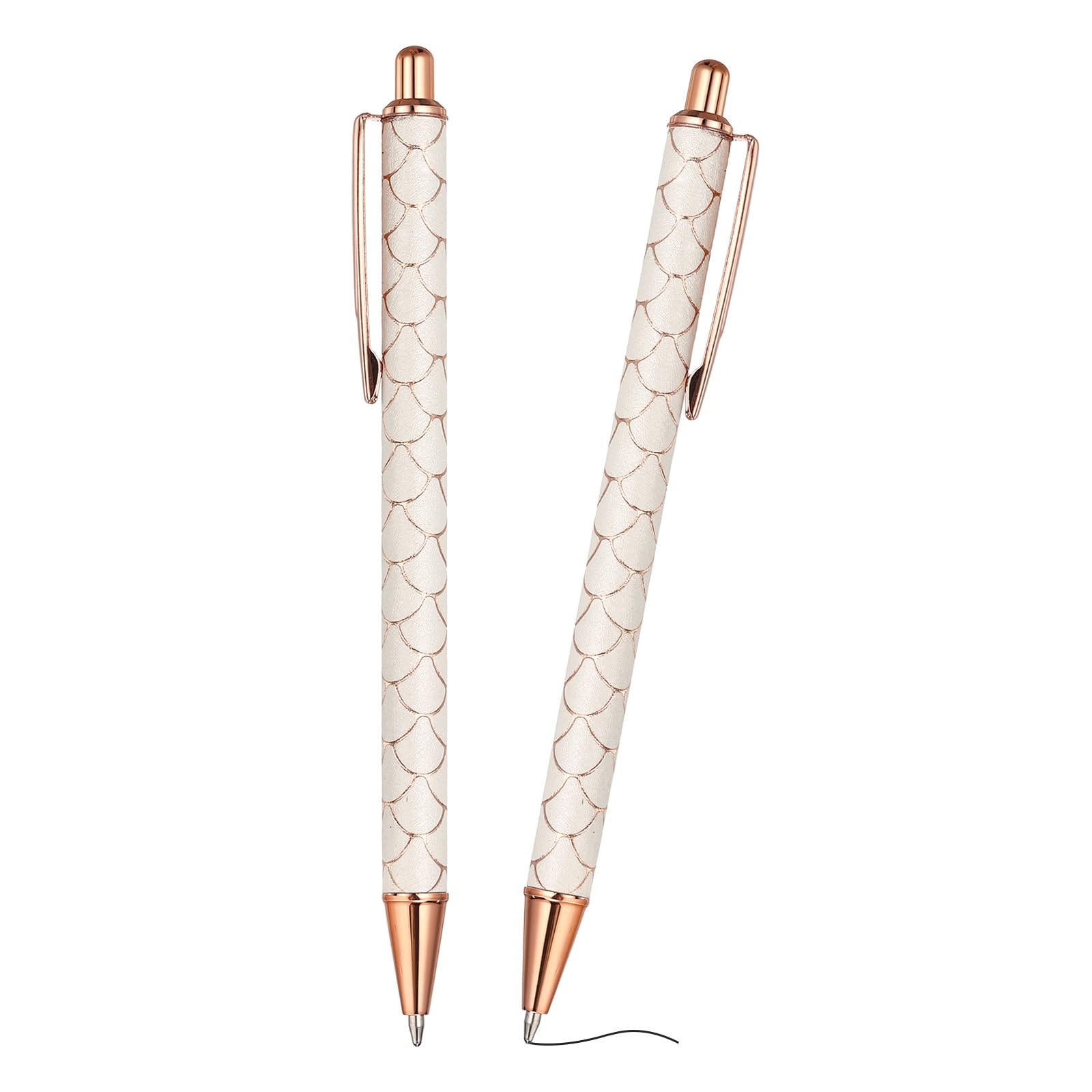 PATIKIL 2Pcs Fancy Pens for Women, Medium Point 1.0mm Black Ink Glitter Ballpoint Pen Metal Retractable Journaling Ballpoint for Gifts Office Journaling, White/Rose Gold