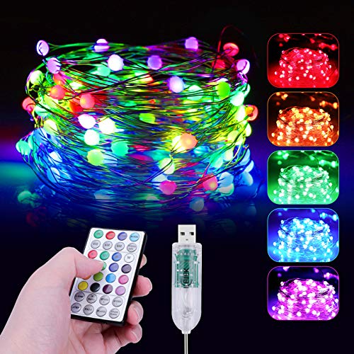 ICETEK LEDイルミネーションライト ジュエリーライト RGB16色 2020年最新版 ストリングスライト 10M 100電球 12つパターン フェアリーライト ledカーテンライト USB式 リモコン制御 IP67防水 点滅 カラフル点灯 タイマー機能 屋外 室内 ガーデンライト 正月 クリスマス 飾り