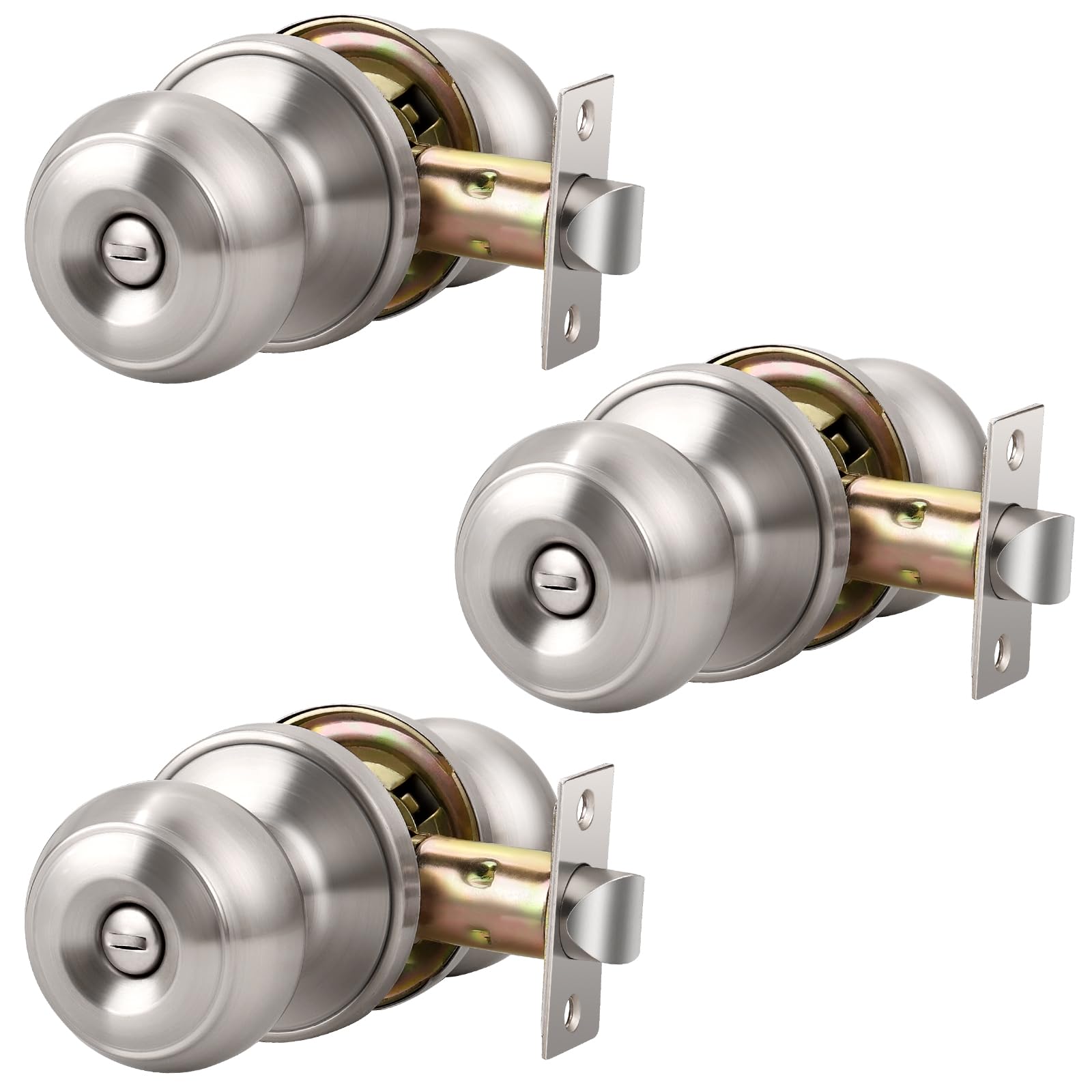 Privacy Door Knobs with Lock - Brushed Nickel -1