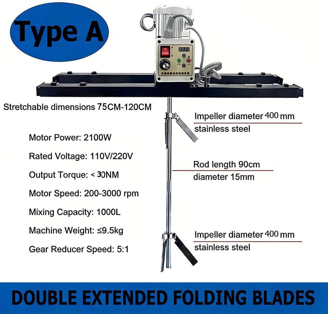 Agitador Eléctrico IBC con Soporte Telescópico 75-120cm,2100W Servomotor,Mezclador Industrial para Tanques 1000L/264Galones,para Pintura,Tintas,Recubrimientos y Sustancias StyleA