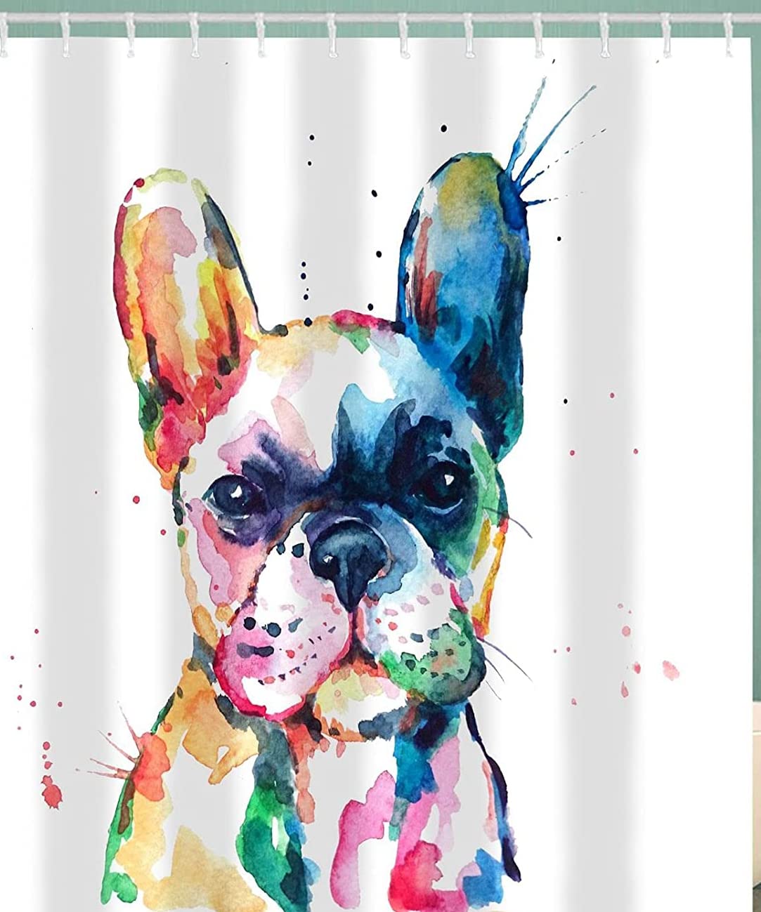 Dzmaimo Color-6 French Bulldog Shower Curtains Waterproof Polyester Bathroom Decor Curtain Set Includes Hooks 60X72"(W*H)
