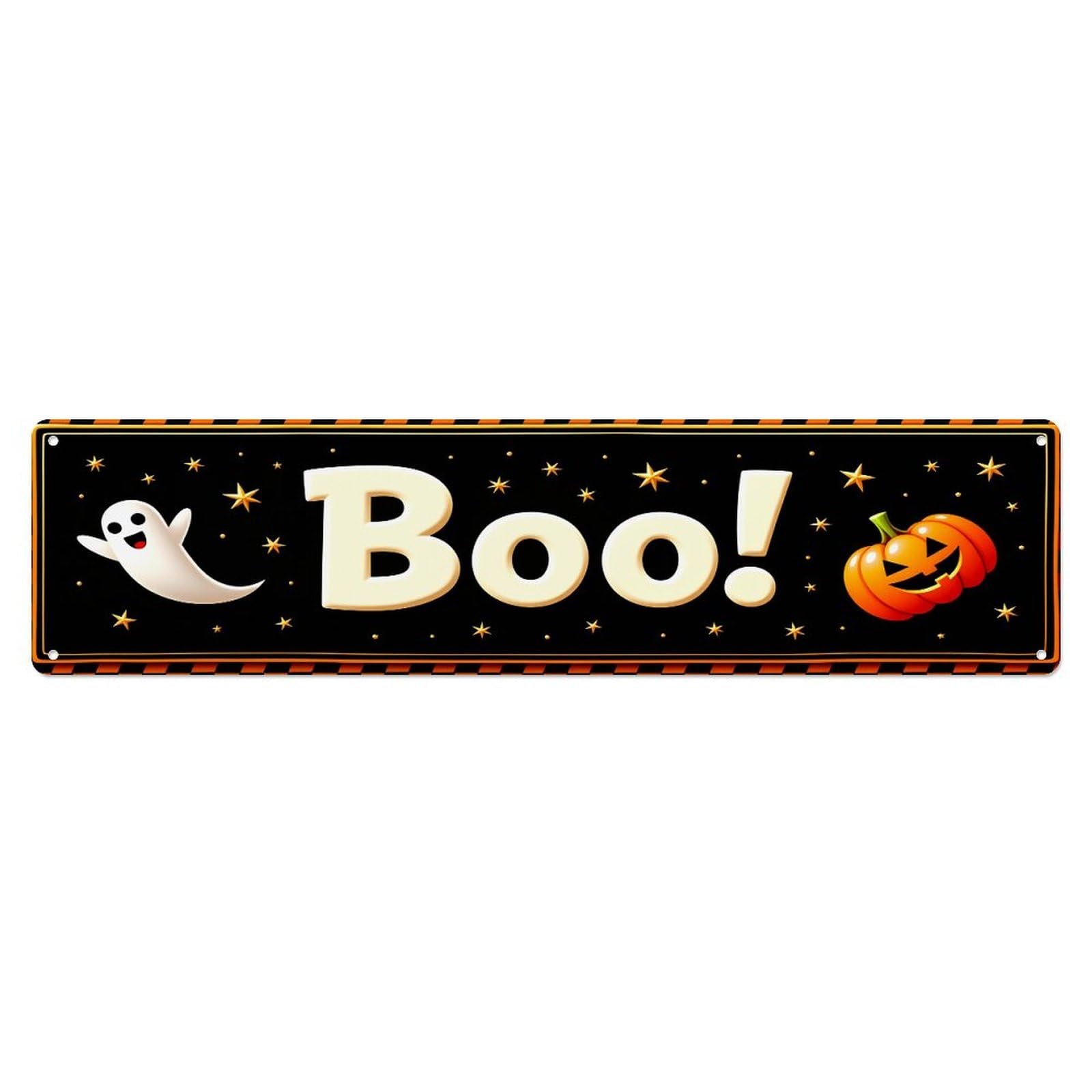 Halloween Ghost Pumpkin Stars Boo Retro Metal Tin Sign, Vintage Decor Art Poster for Bar, Home, Man Cave, Kitchen, Laundry Room Gift 4x16Inch