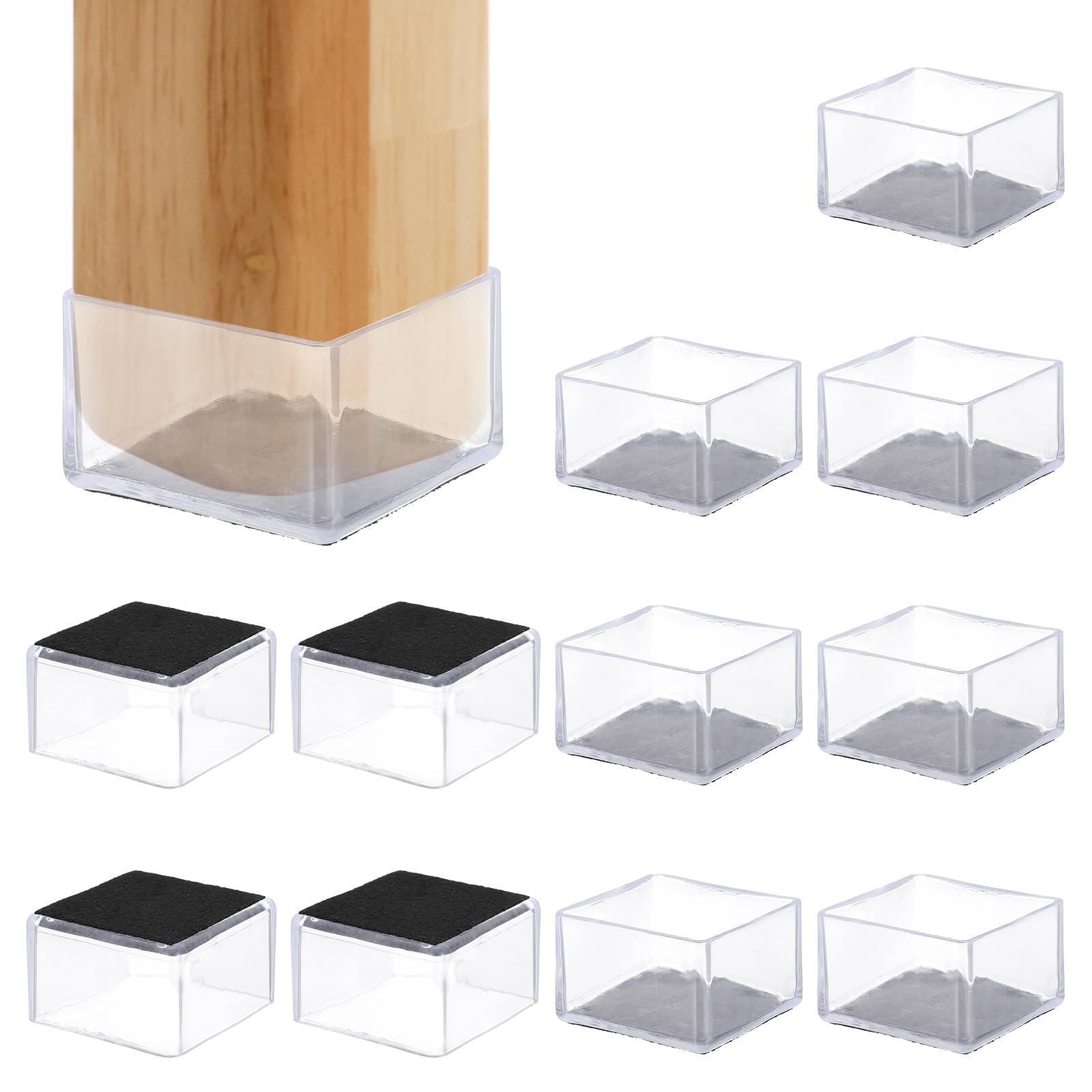 PATIKIL Chair Leg Floor Protector for Hardwood Floors 12 Pcs Square PVC Felt Fit 2.36" Furniture Leg Cap Furniture Feet Cover Furniture Feet Carpet Small Slider