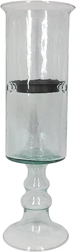 Ebros Gift Portavelas de cristal cilíndrico acanalado grueso y contemporáneo en soporte de pedestal con plato de metal de 4.5 pulgadas, portavelas